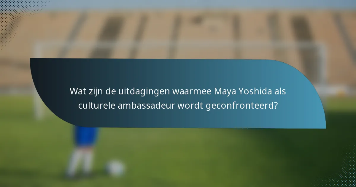 Wat zijn de uitdagingen waarmee Maya Yoshida als culturele ambassadeur wordt geconfronteerd?